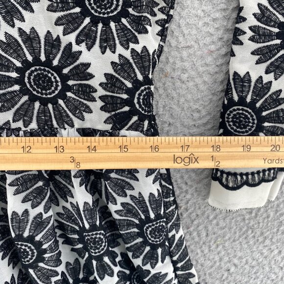 Ivy Jane Top Women Small Black White Embroidered Floral Long Sleeve Tunic Blouse - Picture 9 of 11